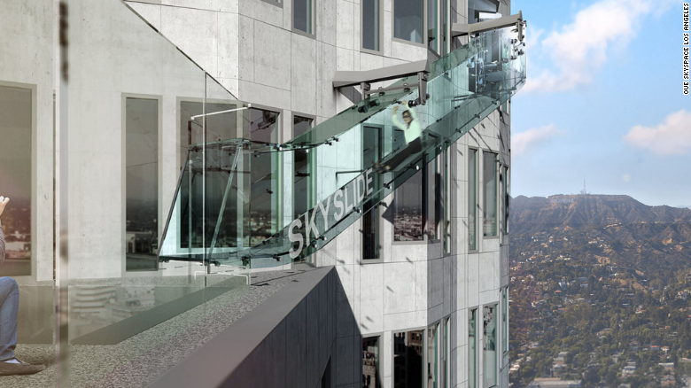 U.S. Bank Tower plans to incorporate a glass slide that shows a view of downtown Los Angeles and suspends the visitor about 1,000 feet above ground. 