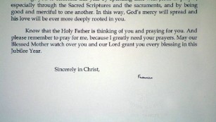 Pope Francis signed a letter to Carlos Adrian Vazquez Jr.