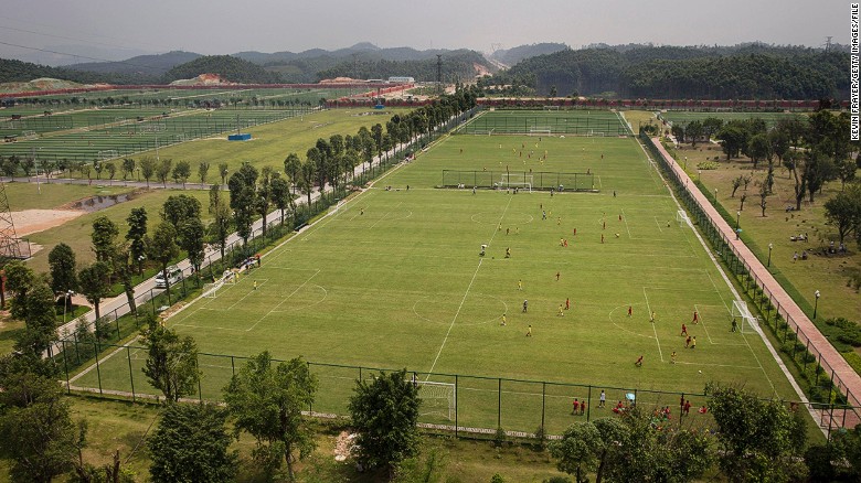 The 167-acre site has 50 pitches and is home to 2,600 boys and 200 girls who, it is hoped, will star for China in the future. 