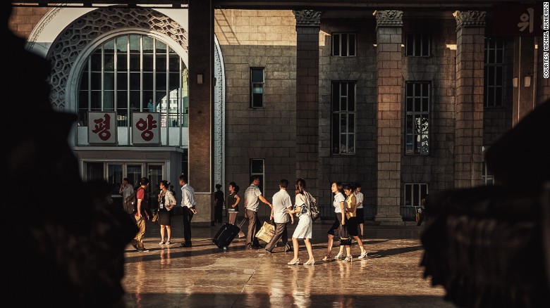 London-based amateur photographer Michal Huniewicz recently visited North Korea as a tourist. He snapped dozens of images during his trip -- some permitted, others not. Huniewicz took this photo from the window of a train as he pulled into Pyongyang from Dandong. "It looked like something you would see in a theater," he says. "It's a bit too perfect."   