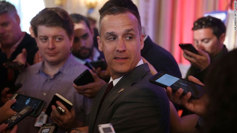 Corey Lewandowski campaign manager for Republican presidential candidate Donald Trump speaks with the media before former presidential candidate Ben Carson gives his endorsement to Mr. Trump at the Mar-A-Lago Club on March 11, 2016 in Palm Beach, Florida.