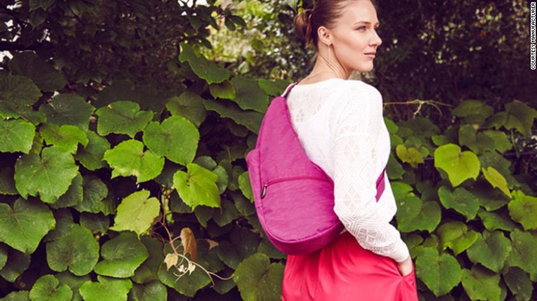 This teardrop-shaped satchel is designed to distribute weight across the back and help improve posture.