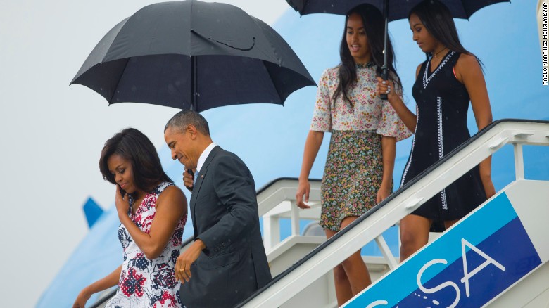 Obama and his family exit Air Force One on March 20.