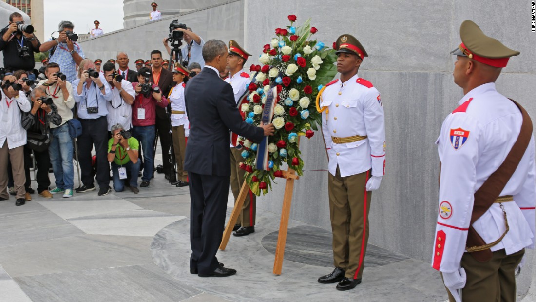 Obama lays a wreath at the Jose Marti monument in Havana's Revolution Square on March 21. &quot;It is a great honor to pay tribute to Jose Marti, who gave his life for independence of his homeland,&quot; Obama wrote after he laid the wreath. &quot;His passion for liberty, freedom, and self-determination lives on in the Cuban people today.&quot;