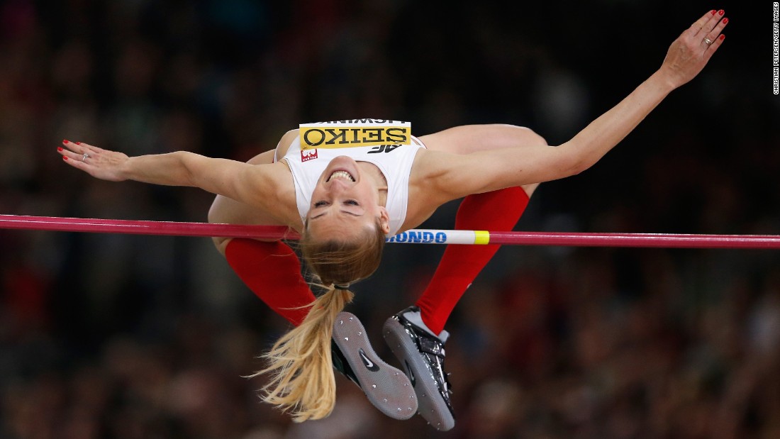 Polish high jumper Kamila Licwinko clears the bar Sunday, March 20, during the World Indoor Championships in Portland, Oregon. She finished in third place.