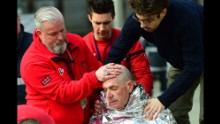 A victim receives first aid near the Maalbeek metro station.