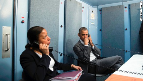 President Obama and national security adviser Susan Rice receive an update on the Brussels attacks from Homeland Security Advisor Lisa Monaco.