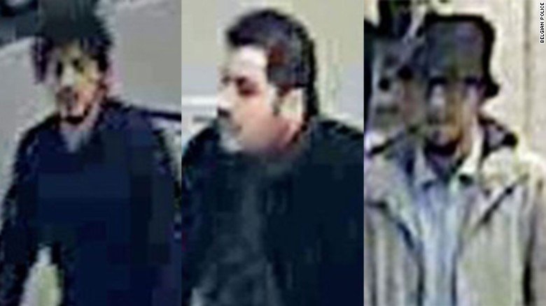 Airport surveillance shows the man, right, near bombers Najim Laachraoui, left, and Ibrahim El Bakraoui.