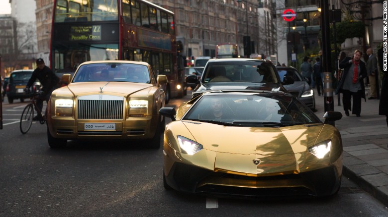 Four luxury gold cars have been seen driving across London this week, all believed to be owned by the same wealthy Saudi man. The cars have a total estimated value of over $1.8 million.