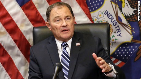 Utah Gov. Gary Herbert speaks with reporters during a news conference at the Utah State Capitol, in Salt Lake City. The governor signed a bill Monday, March 28, 2016, that makes Utah the first state to require doctors to give anesthesia to women having an abortion at 20 weeks of pregnancy or later. The bill signed by Republican Gov. Herbert is based on the disputed premise that a fetus can feel pain at that point.