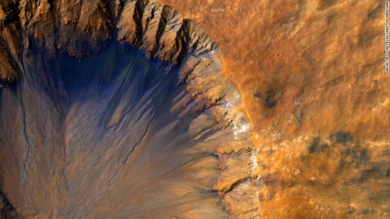 An image of the surface of Mars which was battered by comets and asteroids 4 billion years ago.