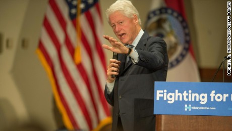 Former US President Bill Clinton speaks to Democratic presidential candidate Hillary Clinton supporters during a rally at the International Association of Machinist and Aerospace Workers Union hall in Bridgeton, Missouri on March 8, 2016.
