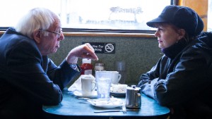 NEW YORK, NY - APRIL 8:  Democratic presidential candidate Sen. Bernie Sanders (D-VT) and actress Susan Sarandon visit a diner April 8, 2016 in the Brooklyn borough of New York City. The New York Democratic primary is scheduled for April 19th. (Photo by Eric Thayer/Getty Images)