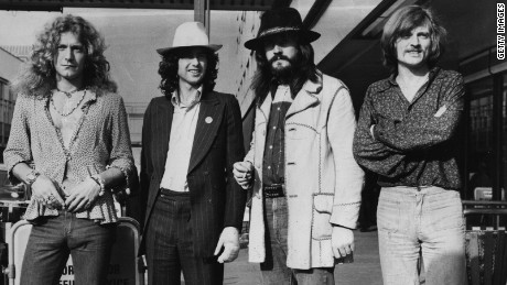 June 1973:  British rock band Led Zeppelin. From left to right, Robert Plant, Jimmy Page, John Bonham (1947 - 1980), John Paul Jones.  (Photo by Evening Standard/Getty Images)