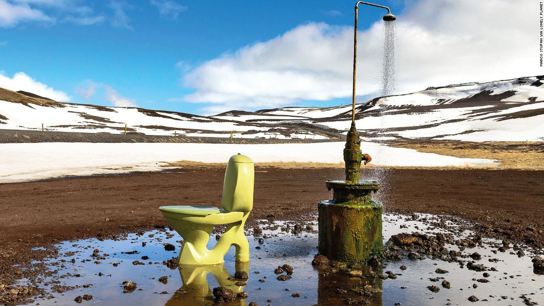 The shower seems to be fed by geothermal waters, so no need to worry about flushing the toilet if someone&#39;s using it. 