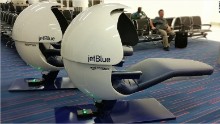 CNN's Richard Quest flew from L.A. to New York on JetBlue during his round-the-world trip on budget airlines. Of the carriers he used, he said that "JetBlue has the best food and the most freebies: Wi-Fi, basic TV and a snack zone."<br />