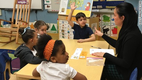 Kindergarten teacher Amy Colt doing a guided reading lesson at P.S. 94 in the Bronx.