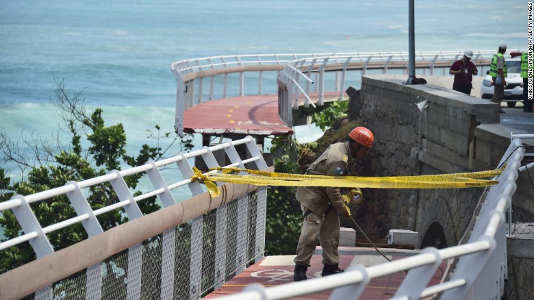 A recently inaugurated bicycle track collapsed on Thursday, April 21, in Rio de Janeiro, Brazil.