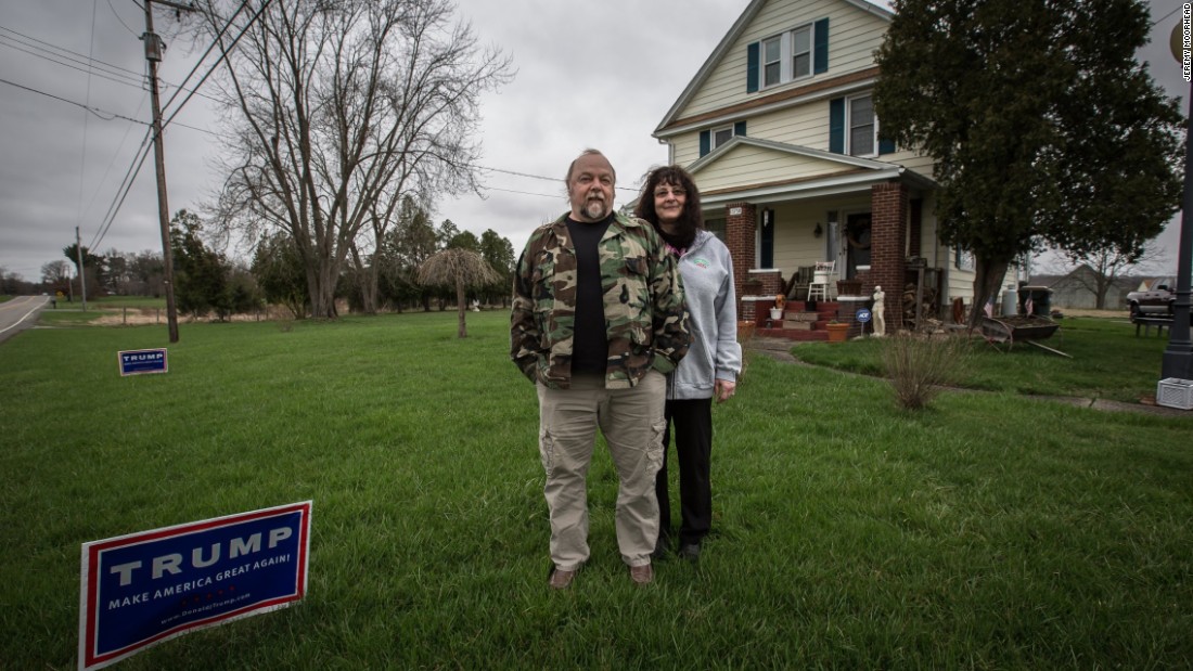 Last month, Trump lost the Ohio Republican primary to the state&#39;s governor, Kasich. But the GOP front-runner proved to be strong in the counties along the state&#39;s eastern border, including Columbiana County, where he beat Kasich by 9 points. That&#39;s where Gary, 58, and Chris Gray, 53, live, just south of Youngstown. They have Trump signs in their front yard (and an extra one in their dining room &quot;in case one of their friends needs one&quot;) and a bumper sticker on their Ford pickup.   Both Grays have voted for Democrats and Republicans in the past. This year, they are inspired by Trump&#39;s promise of change. &quot;He does say some things that are off the wall a little bit, but he&#39;s talking to the average person,&quot; Gary Gray said. &quot;He&#39;s talking to people who haven&#39;t finished school.&quot; If Trump goes into the Republican convention this summer with the most delegates but doesn&#39;t come out of it as the GOP nominee, the Grays believe there will be riots: &quot;It&#39;s going to be the people against the government.&quot;