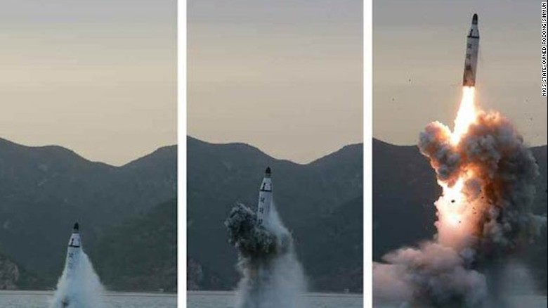 Pictures allegedly showing North Korea testing submarine-launched ballistic missile (SLBM) off the eastern coast of the Korean Peninsula earlier this year.