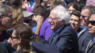 Sen. Bernie Sanders (D-VT) greets supporters following his rally at Roger Williams Park on April 24, 2016 in Providence, Rhode Island.