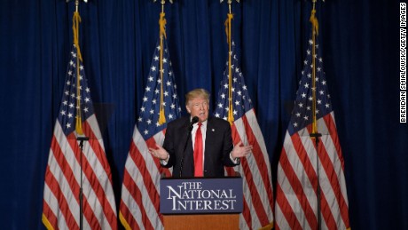 Republican presidential candidate Donald Trump delivers a foreign policy speech at the Mayflower Hotel April 27, 2016 in Washington, DC.