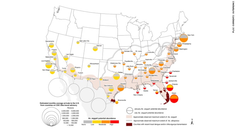 NASA has created a map showing the potential spread of the Zika virus.