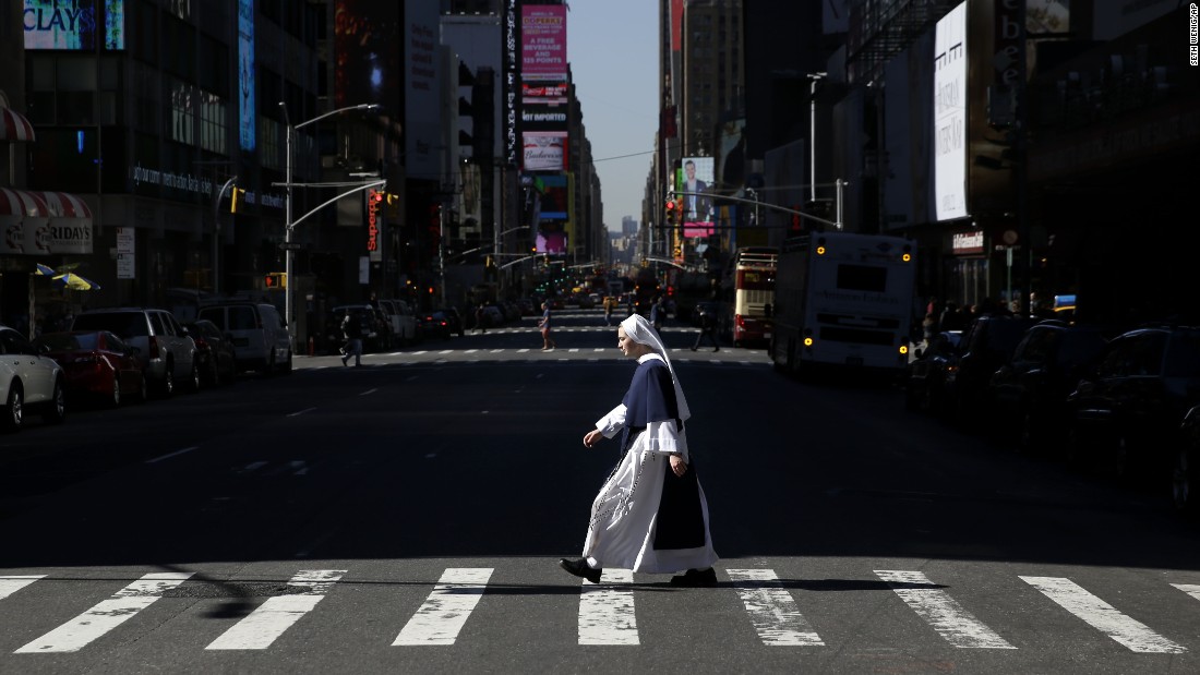 The neo-Gothic Saint Patrick's Cathedral is New York's most celebrated Roman Catholic church, but this nun spent part of a recent sunny day in Times Square. 