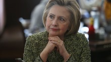 Democratic presidential candidate Hillary Clinton makes a stop at the Lincoln Square pancake house as she campaigns for votes on May 1, 2016 in Indianapolis, Indiana.