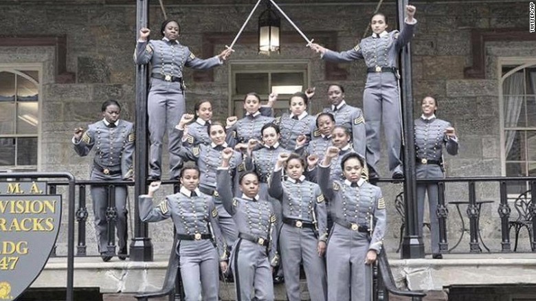The United States Military Academy at West Point, N.Y. has launched an inquiry into an image shared on social media that shows 16 black, female cadets in uniform with their fists raised. The image has sparked questions about whether it violates restrictions on political activity.