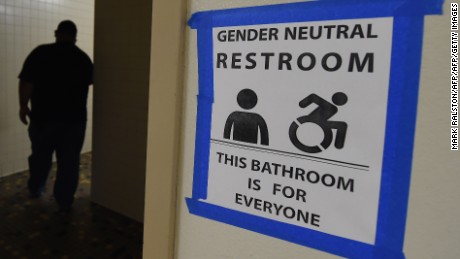 An all-gender restroom at Santee High School in Los Angeles, California.