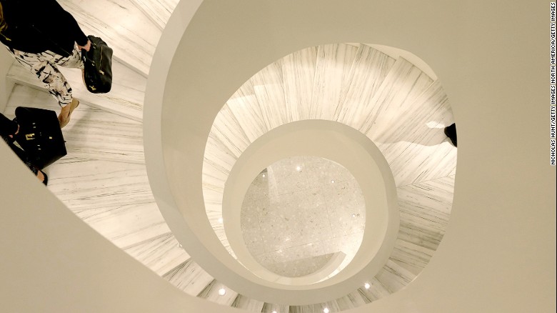 The sleek white spiral staircase is a centerpiece at the new Barneys New York store. Opened in 2016, the 5,388-square-meter venue offers a more intimate shopping experience than Barney&#39;s previous NYC store.