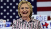 Hillary Clinton looks on during a campaign rally at Sacramento City College on June 5, 2016 in Sacramento, California. 