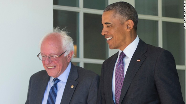 President Barack Obama walks with Democratic presidential candidate Sen. Bernie Sanders, I-Vt., down the Colonnade of the White House in Washington, Thursday, June 9, 2016. 
