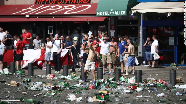 England fans clash with police ahead of the match.