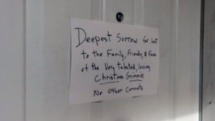 A handwritten note is posted on Kevin James Loibl&#39;s family home in St. Petersburg, Florida.