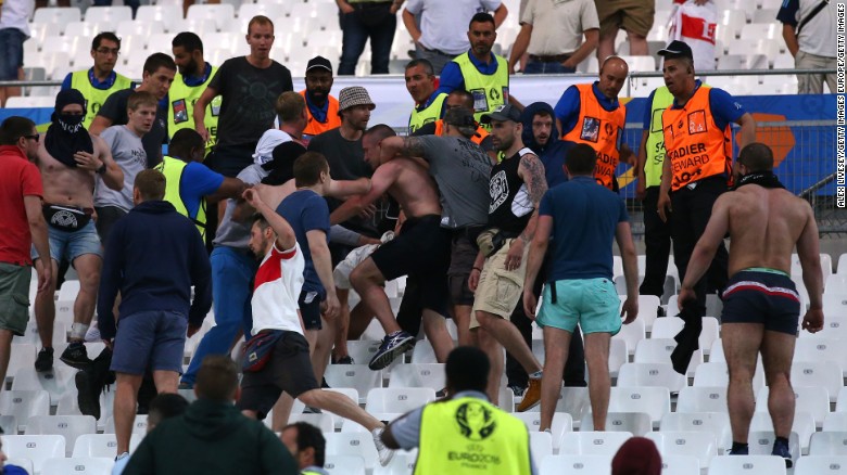 Clashes in the stadium following the England-Russia match.