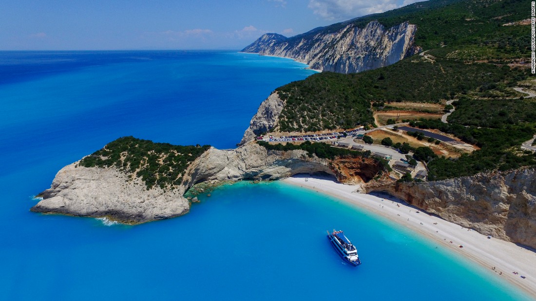 Porto Katsiki on the island of Lefkada is one of Greece's most stunning beaches. It's only accessible by 80 steep steps leading down the side of a cliff. 