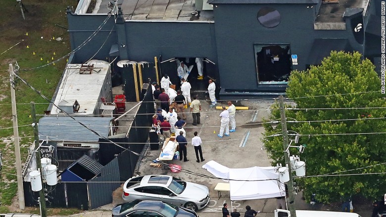 An aerial view of the mass shooting scene at Pulse nightclub in Orlando, Florida, on June 12.