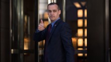 NEW YORK, NY - JUNE 9: Corey Lewandowski, campaign manager for Donald Trump, gives the thumbs up as he leaves the Four Seasons Hotel after a meeting with Trump and Republican donors, June 9, 2016 in New York City. Trump previously stated he planned to raise one billion dollars, but has since pulled back on his fundraising goal. (Photo by Drew Angerer/Getty Images)