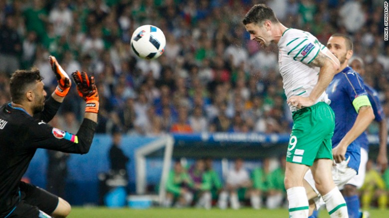 Ireland&#39;s Robbie Brady heads in a late second-half goal to defeat Italy on Wednesday, June 22. The 1-0 result clinched a spot for the Irish in the knockout stage of Euro 2016. Italy had already won the group.