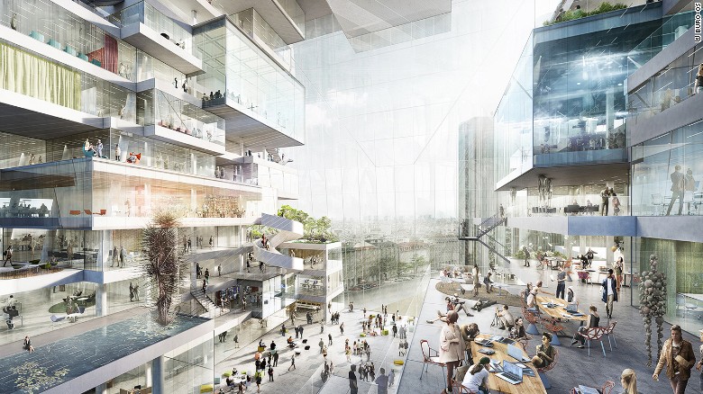 Ένα δημόσιο πέρασμα που συνδέει τις δύο πλατείες που περιβάλλουν διασχίζει το κτίριο και να ανατρέχει την πορεία της πρώην σύνορα μεταξύ Ανατολικής και Δυτικής Γερμανίας. 