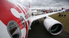 Aviation geeks got a good look at the Bombardier CS100 as pilots put it through its paces in the sky over southern England. It's the first narrow body airliner designed from scratch in nearly 30 years.