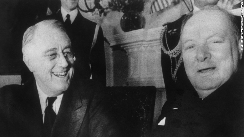 Franklin D. Roosevelt is pictured with Winston Churchill at the White House in December of 1941. &lt;br /&gt;
