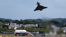 The Eurofighter Typhoon's unique design sets it apart -- canard forewings at the front, delta wing at the back.