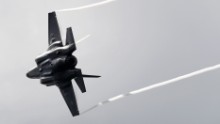 Boom! The Lockheed Martin F-35B thunders across the skies above the UK's Farnborough Airshow. Its flyby was one of several "wow" moments witnessed by spectators at the huge aviation event.