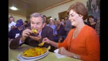 George W. Bush was the Republican presidential party nominee in 2000 when he and his wife Laura ate at La Simpatia Mexican restaurant in Guadalupe, California. His visit was part of a two-day campaign trip in California.