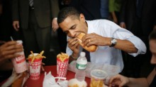 During his 2008 campaign for the presidency, then-candidate Sen. Barack Obama stopped for a cheesesteak and fries at Pat's King of Steaks in Philadelphia. Click through the gallery to see other politicians eating their way through key political states.