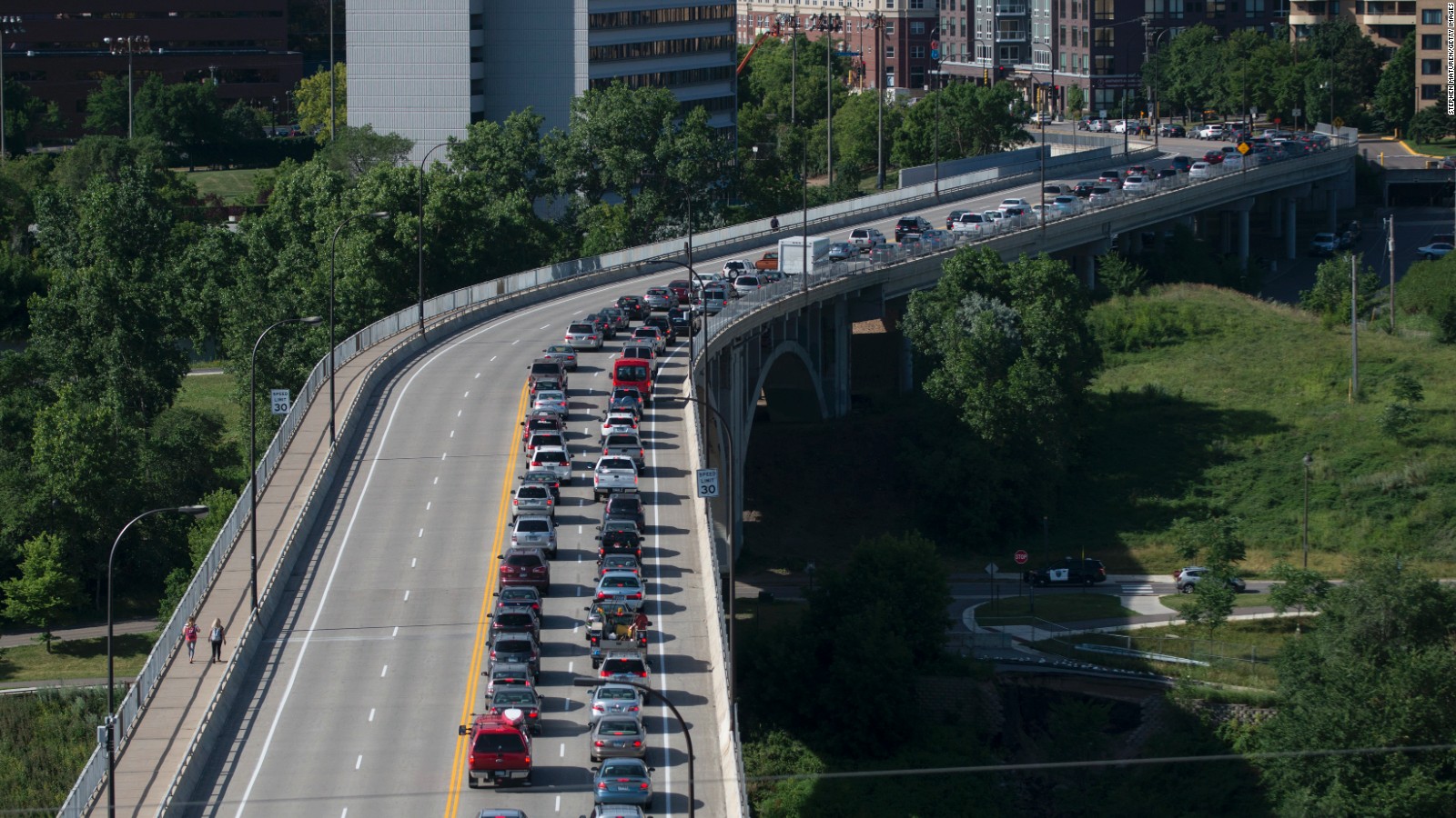 Morning commuters were backed up for mile.