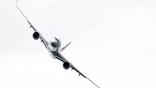 During the twin engine A350XWB's performance, it started steep and then moved on from there with gracefully done tight turns and other unusual maneuvers you'd never see at your local airport.